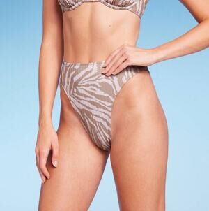 Wild Fable Ribbed High Leg High Waist Bikini Bottom Tan Animal Print Size XXS